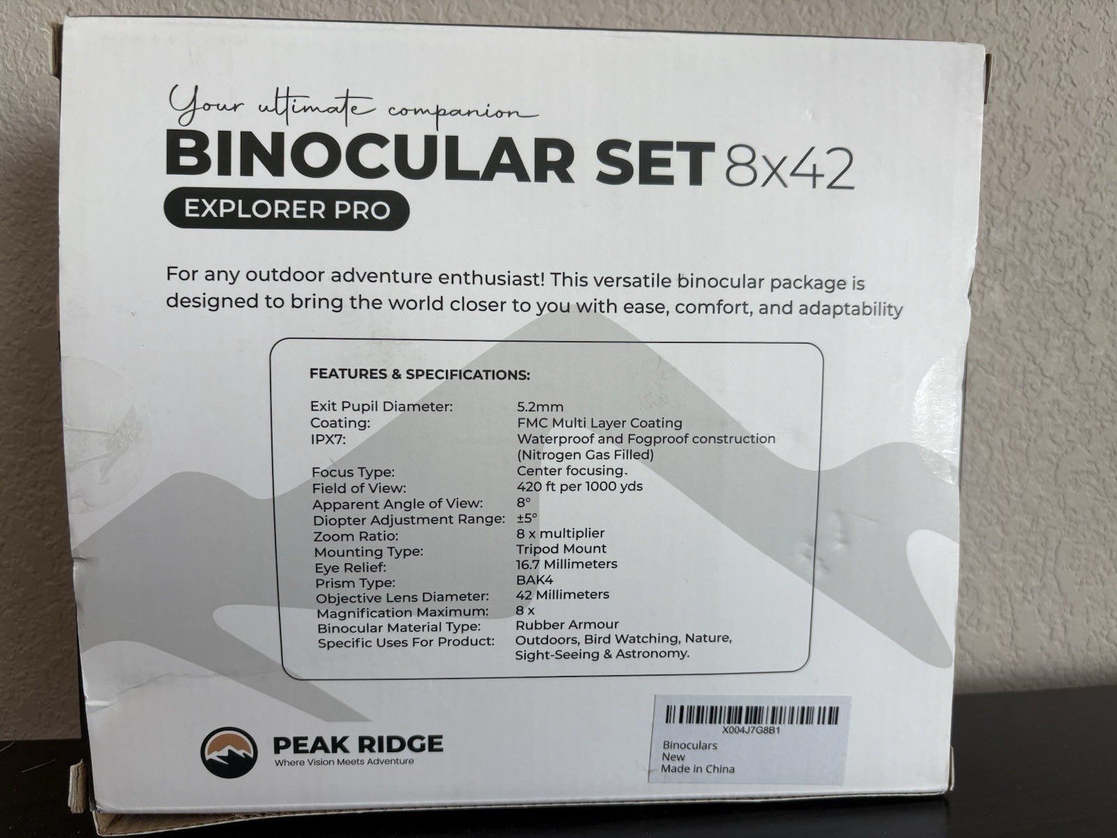 Peak Ridge Binocular Set. Explorer Pro. 8x42. New In Box. Waterproof.