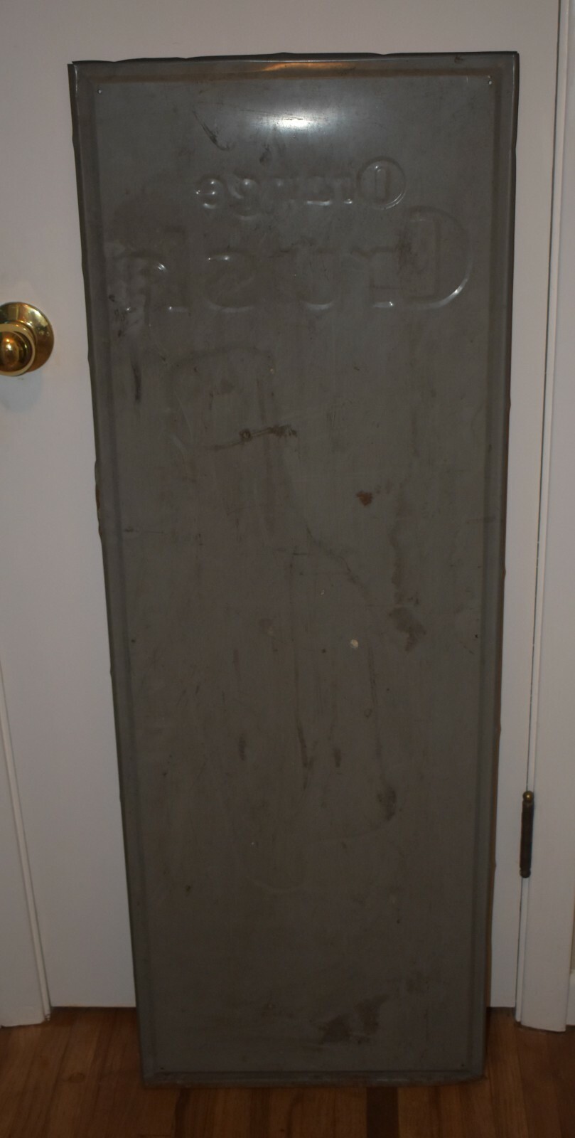 RARE Vintage DRINK ORANGE CRUSH SODA POP BOTTLE Metal ADVERTISING VERTICAL SIGN