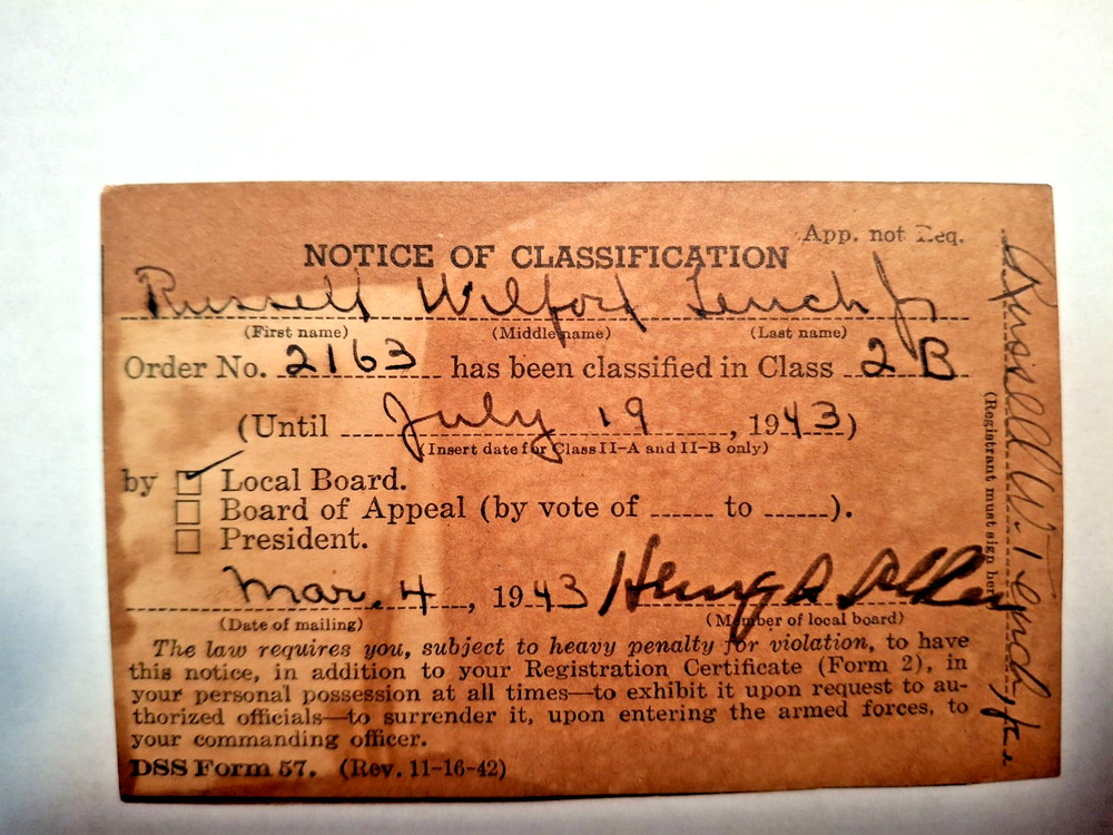 NOTICE OF CLASSIFICATION, 1943