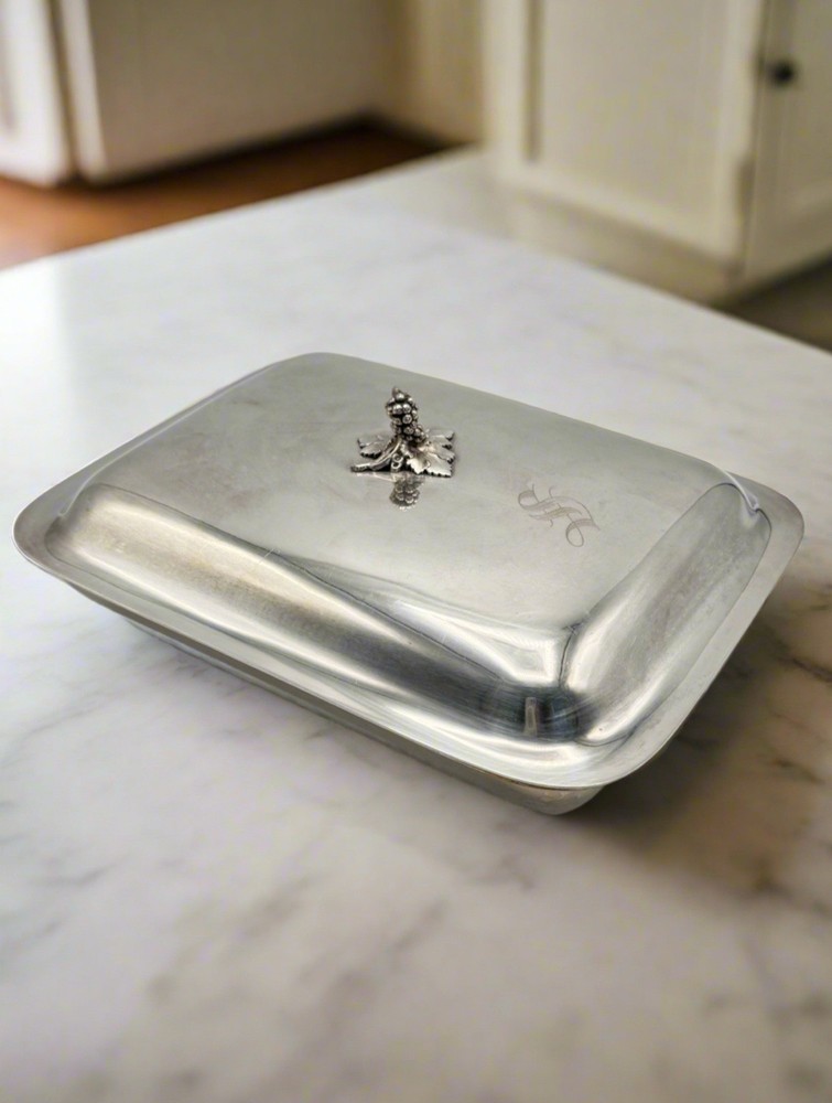 Silverplate Double Entree Server Lidded Removable Finial Grape Vines Monogram S