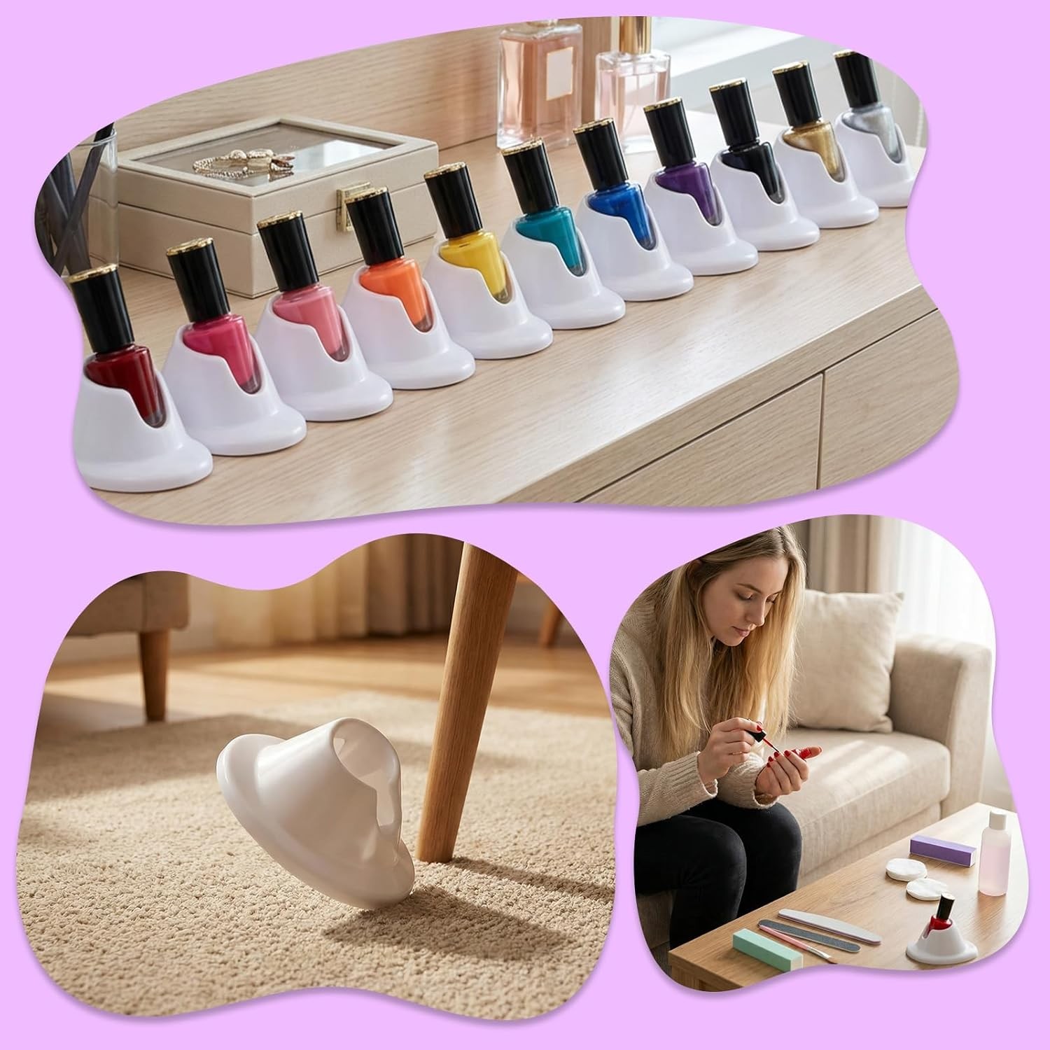 2pc Soft Rubber Nail Polish Bottle Holder Anti-Spill Silicone Manicure Stand 2