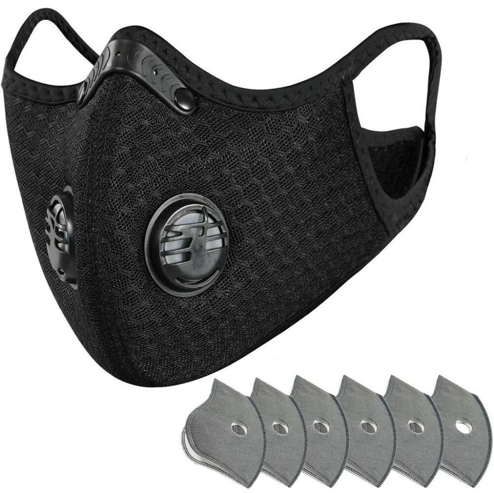 Reusable Mask-(2) pm 2.5 Dust Filter Valves-Washable-Ear Saving Adjustable Strap
