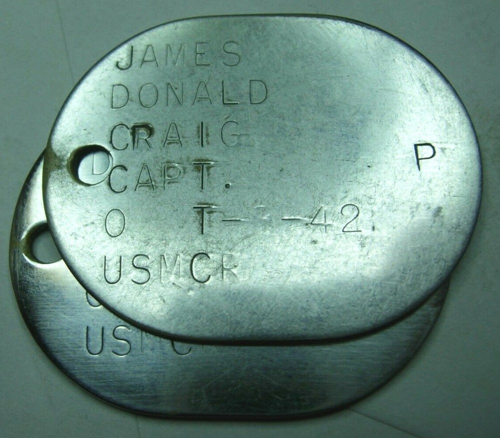 WW2 USMC Dog Tag Officer Pair - James Donald Craig - CAPT. - 1942