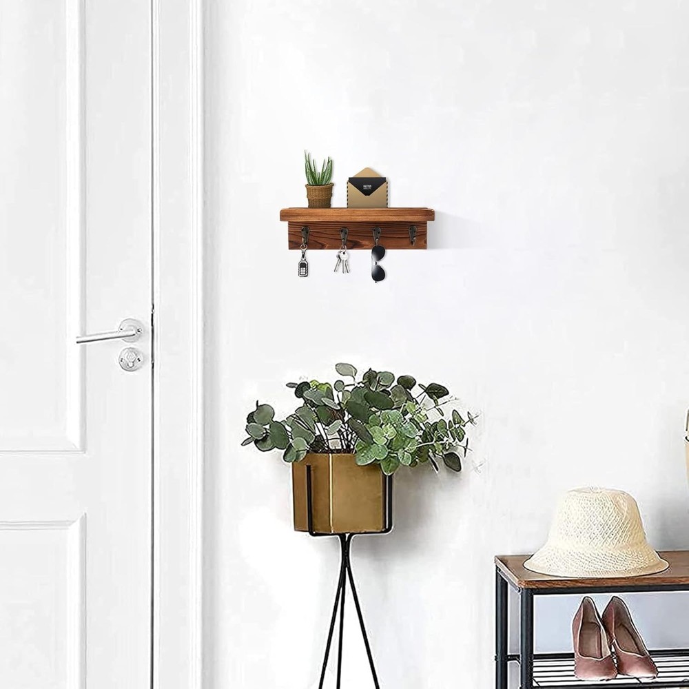Chic Rustic Key Hanger with 4 Hooks - Ideal for Entryway Organization