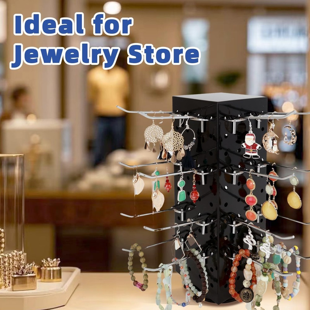 Rotating Pegboard Stand with 20 Peg Hooks 4-Sided Pegboard Spinning Display S...