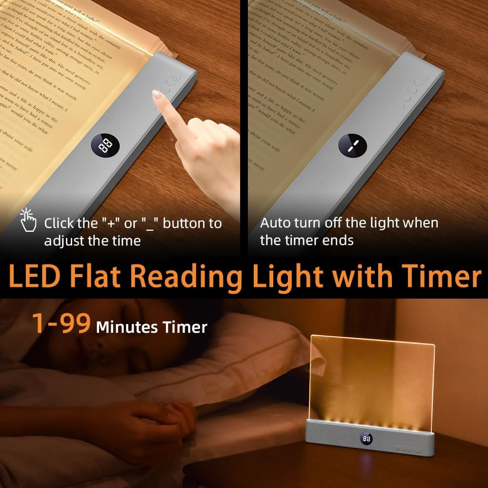 Rechargeable LED Book Light with Dimmable Colors and Timer for Reading