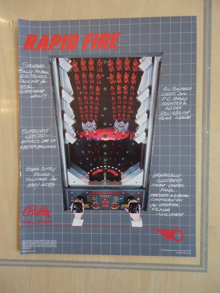 Rapid Fire Pinball Machine Flyer Original Magazine Pull Out Advertisement