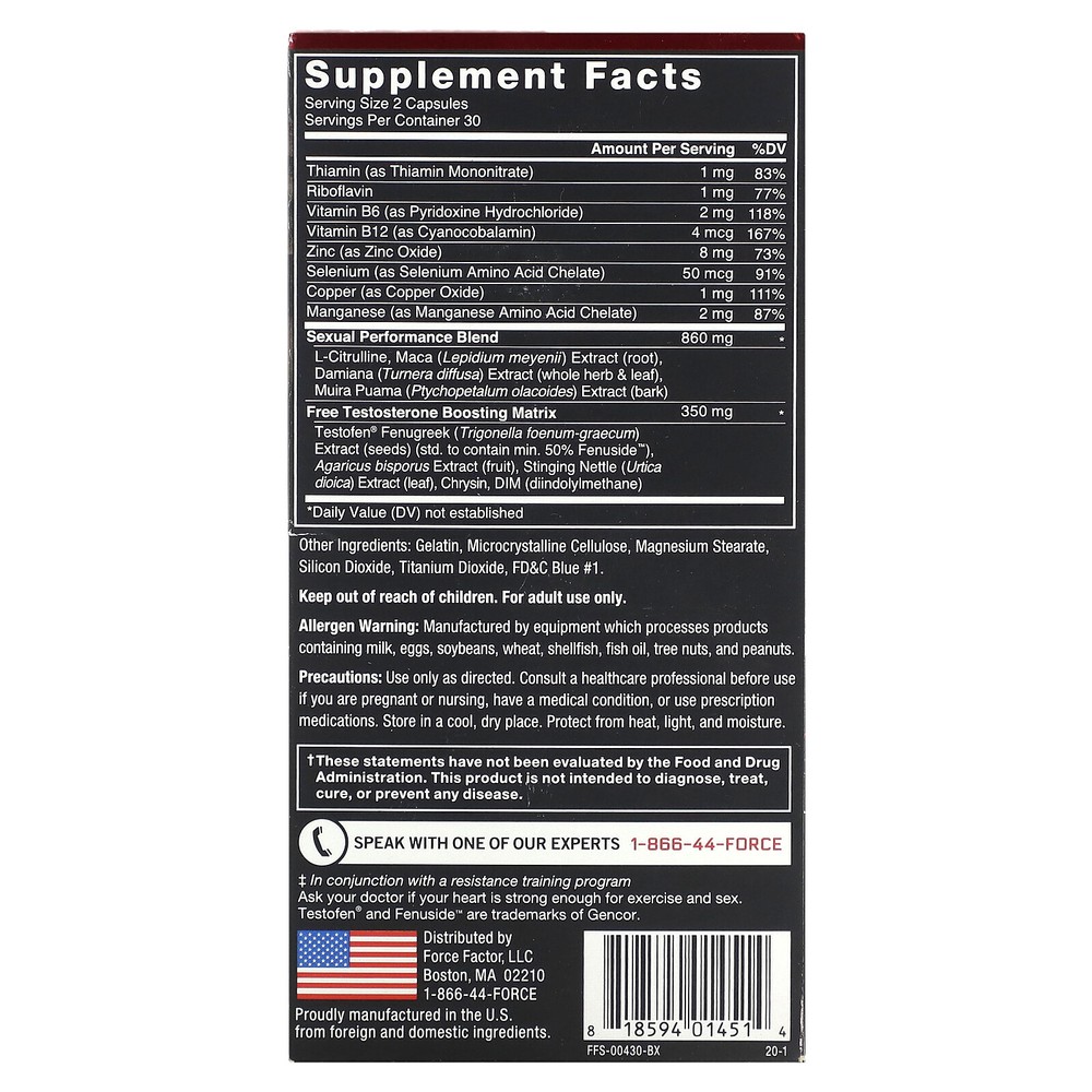Force Factor Test X180 Alpha, Testosterone Booster, 60 Capsules, 60 Capsules
