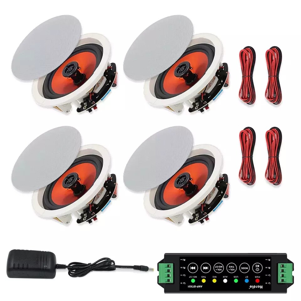 4 x 6.5’’ Bluetooth in Ceiling / Wall Speakers Kit, Flush Mount 2-Way Home White