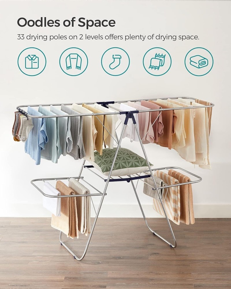 Clothes Drying Rack Foldable 2-Level Laundry Free-Standing Large Adjustable New