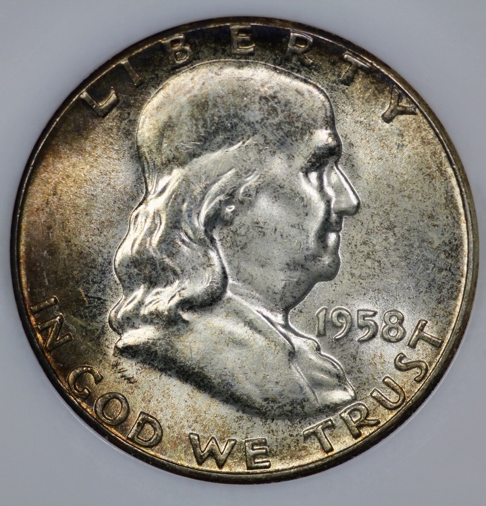 1958 Franklin 50c Silver Half Dollar NGC MS 65 Toned