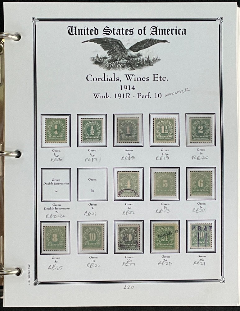 U.S. Distilled Spirits & Excise Tax Stamps Album 239 Color Pages 1914-1970 ZAYIX