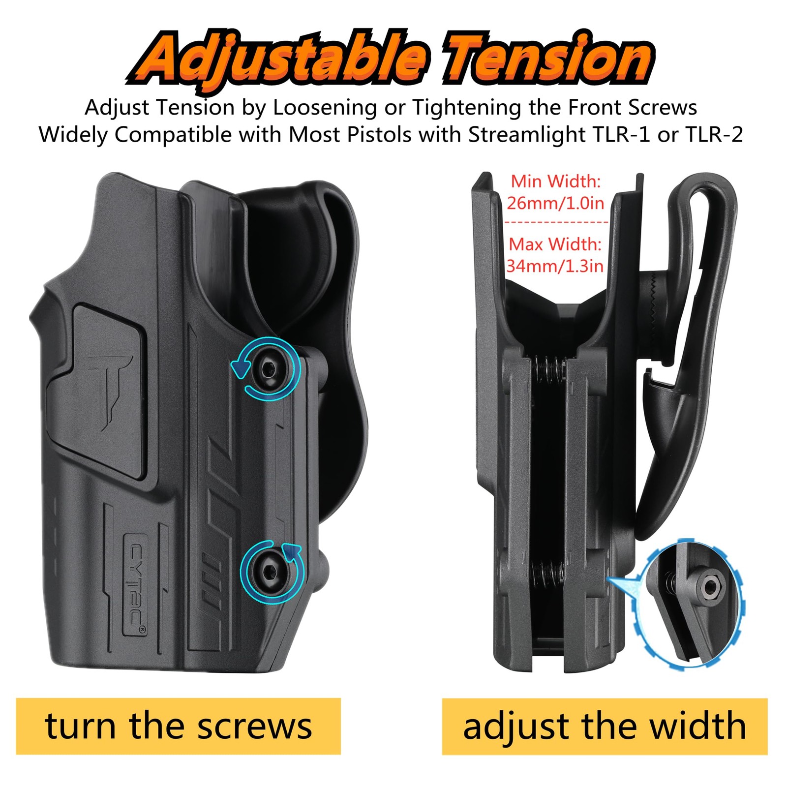 CYTAC Mega-Fit Light Holster for Streamlight TLR-1/TLR-2, Right Hand