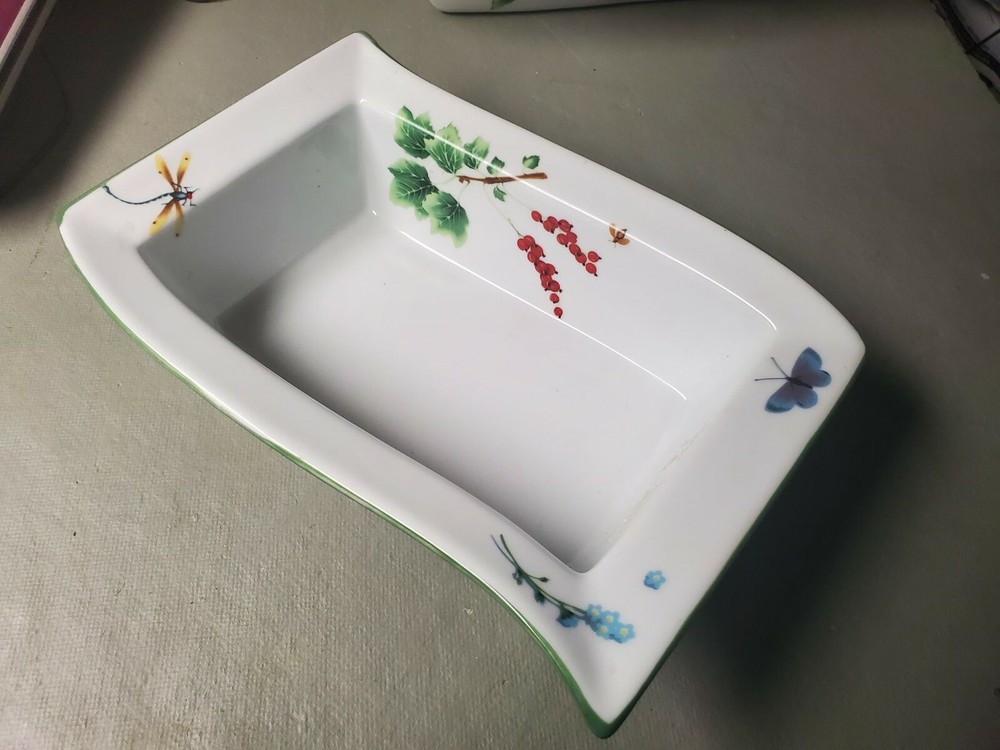 2 TEMP-TATIONS Bakeware Casserole Dishes Stand Dragonfly Fruit TEMPTATION