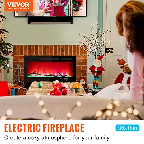VEVOR Electric Fireplace 36-Inch Recessed Wall Mounted Remote Control Timer