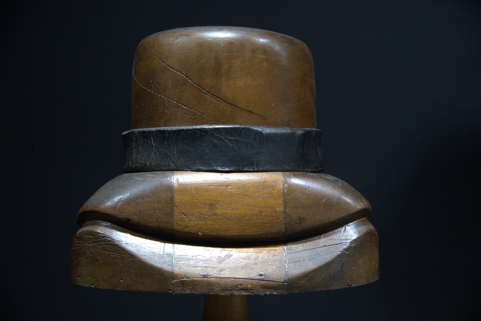 Rare Antique Wooden Hat Block Mold - Size 6 3/8 - Heavy Millinery Tool with Leat