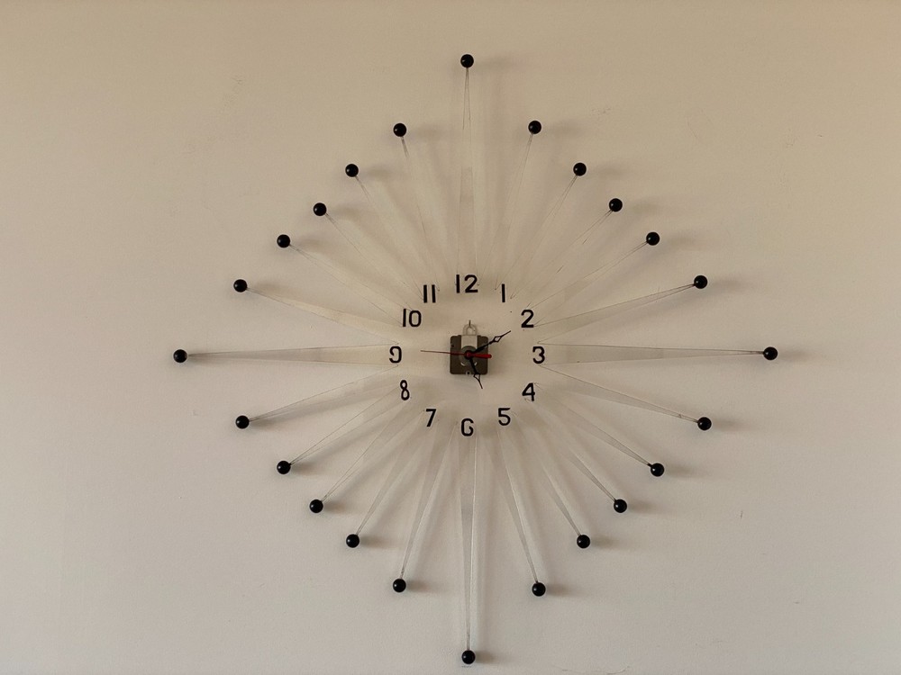 Large Vintage Lucite Starburst Wall Clock