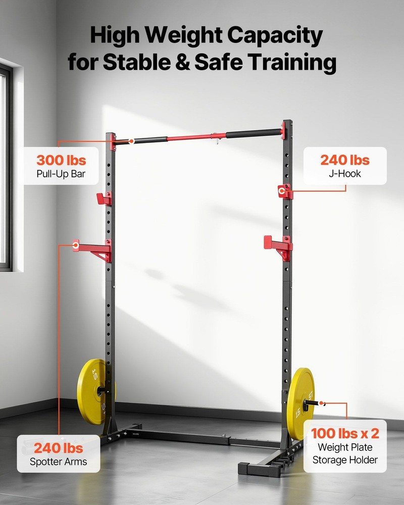 Multifunctional Squat Rack: J-Hooks, Safety Bars, Pull-Up Bar, Landmine