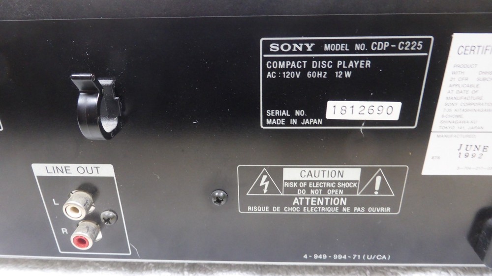 SONY CDP-C225 5-Disc CD Compact Disc Player Carousel Changer Tested