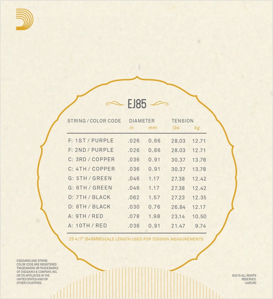 D'Addario Bajo Quinto Strings EJ85 10 String Phosphor Bronze