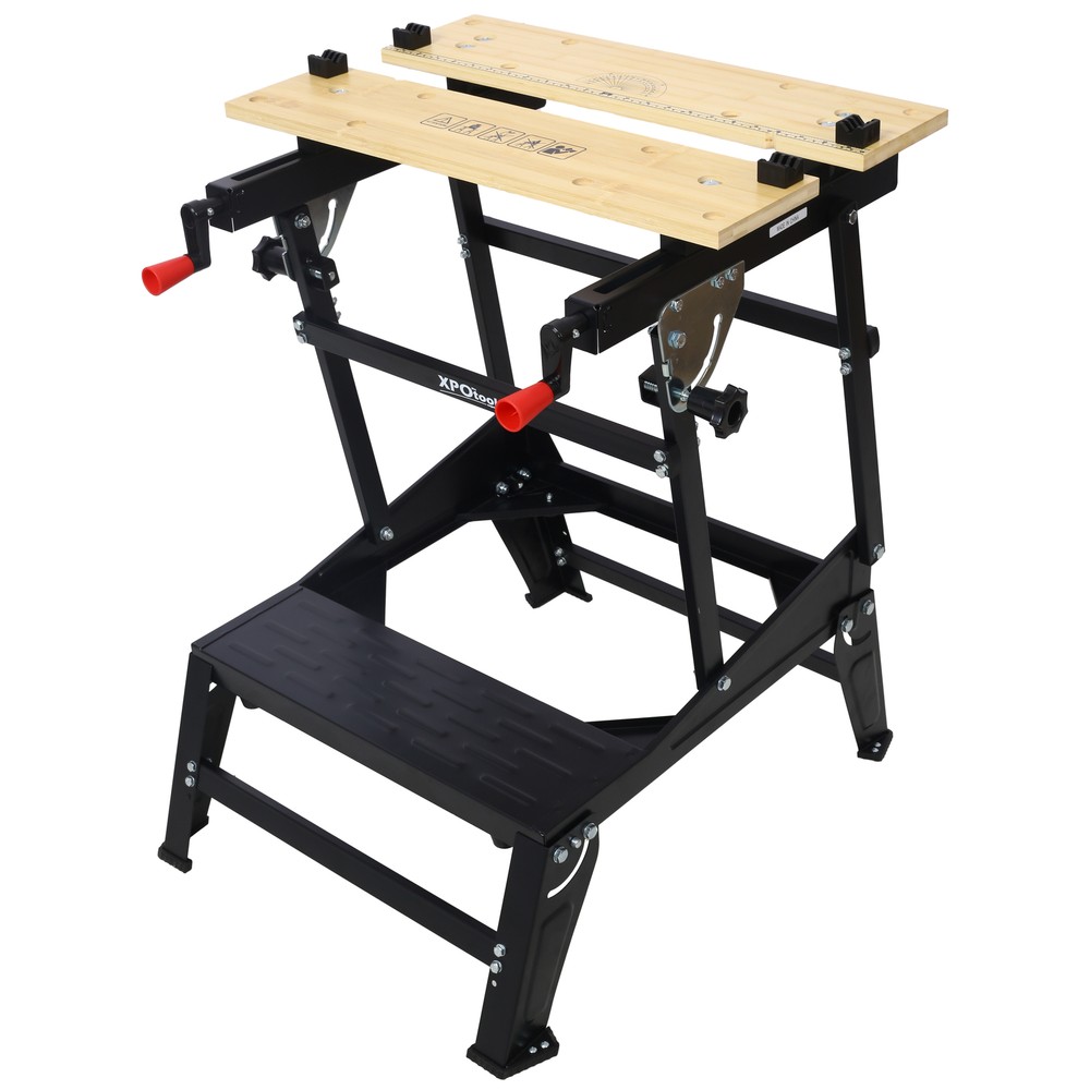 Foldable Workbench with Adjustable Jaws Vertical Clamping 4 Rotating Pins