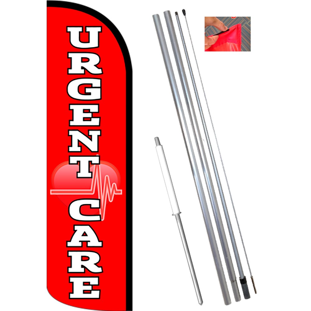 URGENT CARE (Red/White) Windless Feather Flag Bundle (Complete Kit) OR Optional