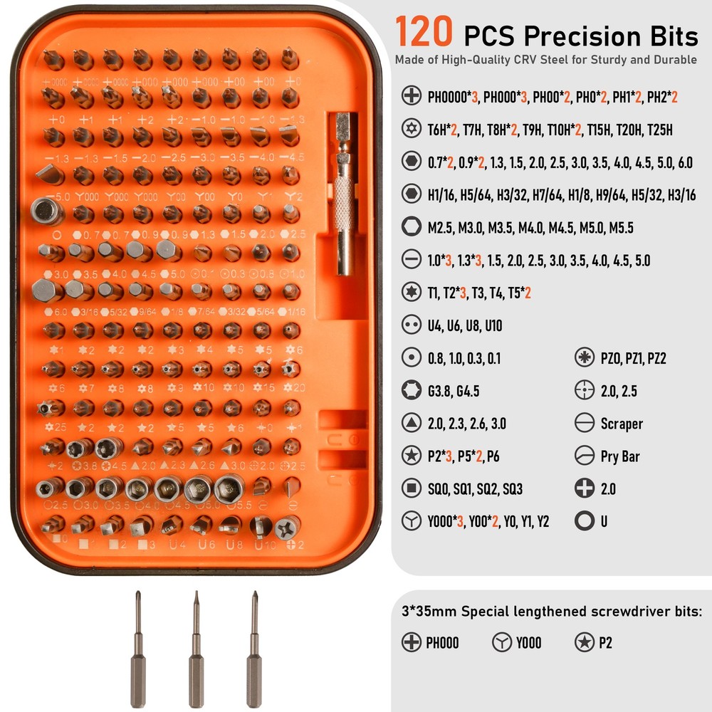 ANXTECH Precision Screwdriver Set Magnetic Repair Tool Kit S2 Long Steel Bits