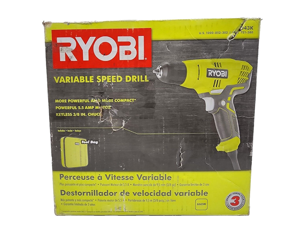 Ryobi D43K Variable Speed Drill With Keyless 3/8" Chuck & Tool Bag
