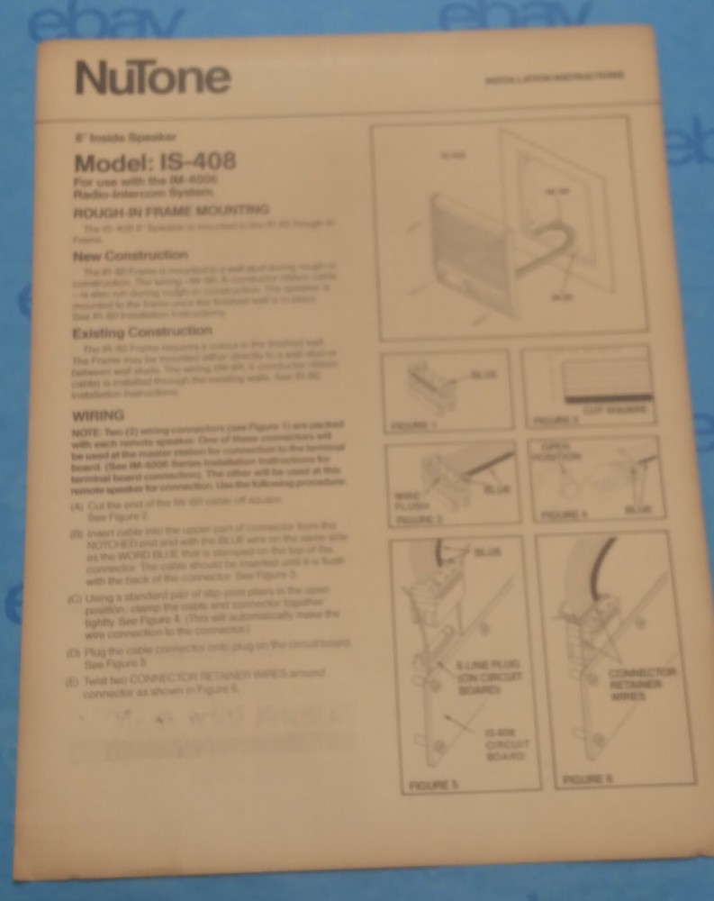 Nutone Scovill IS-408L 8" Inside Speaker 406 Intercom System Adobe White - NOS