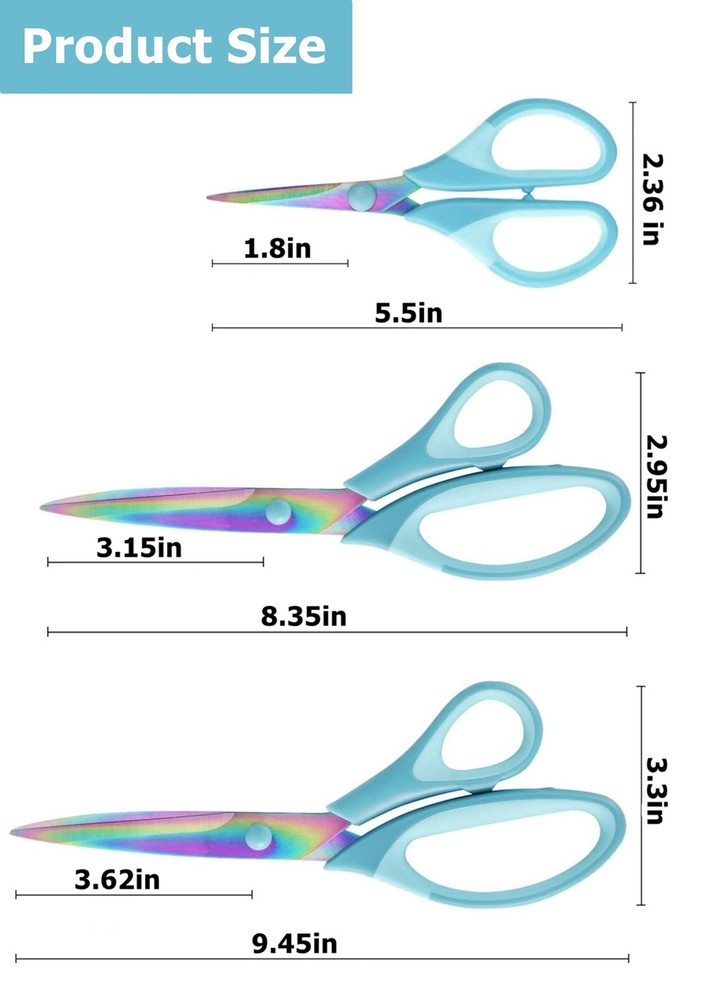 Craft Scissors 3 Pack All Purpose Sharp Titanium Blades Shears Blue Handle