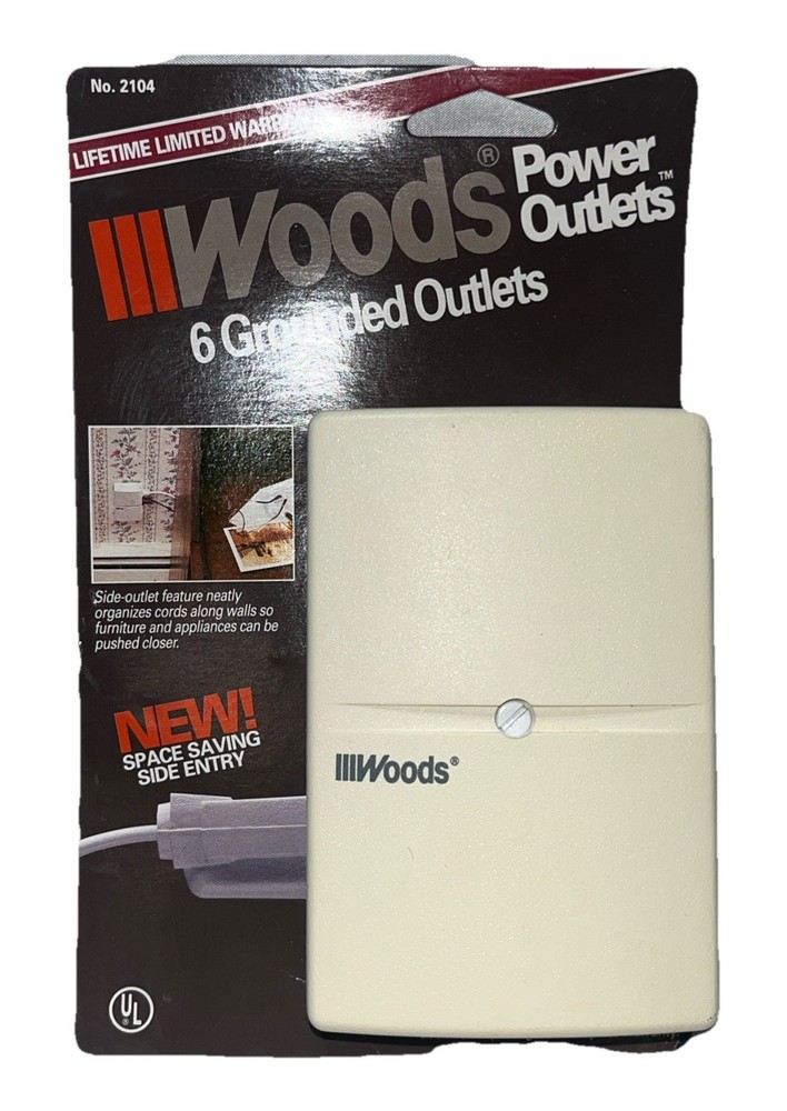 Woods Power 6 Grounded Outlets Side Entry Feature Space Saving New !