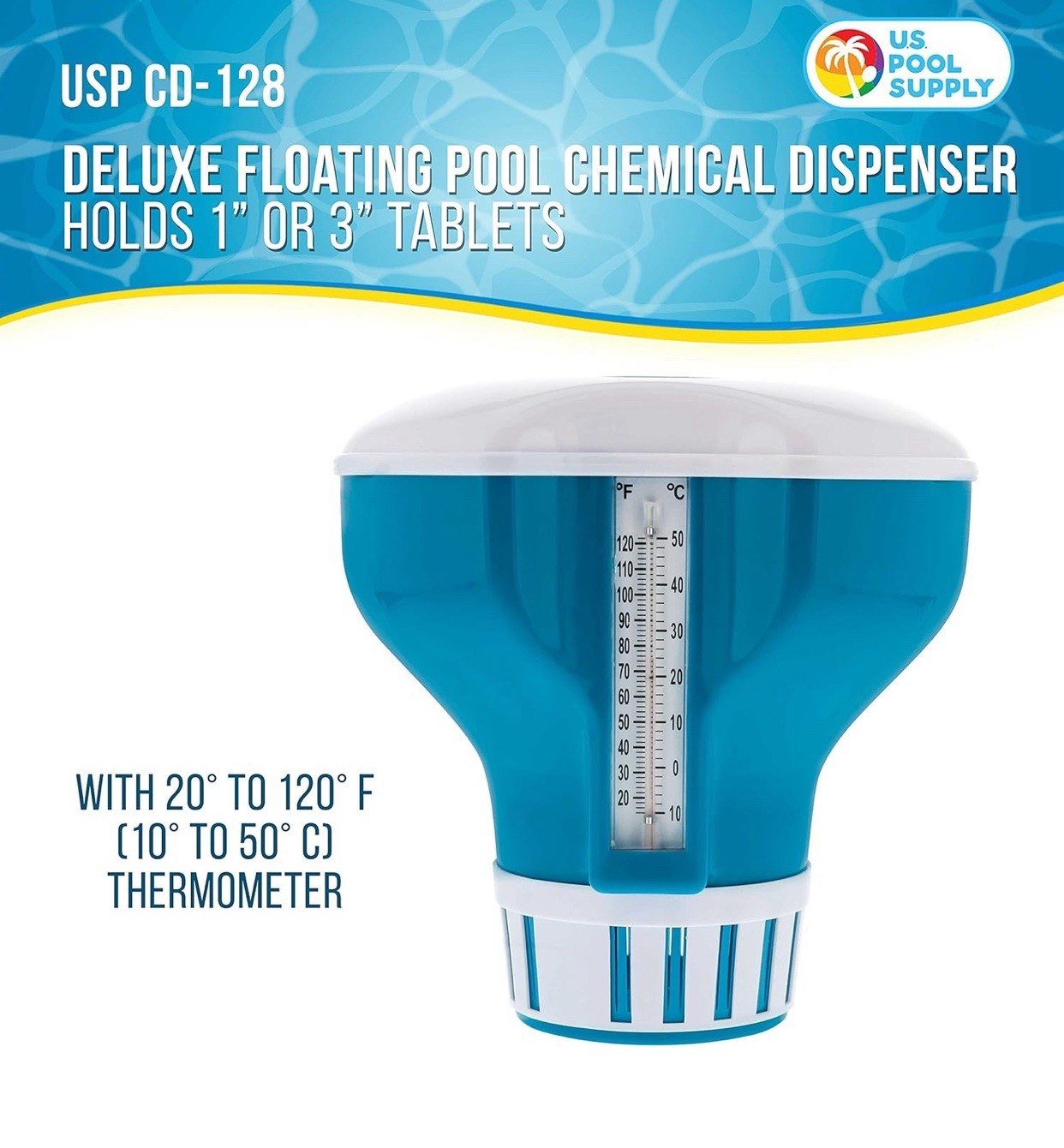 U.S. Pool Supply 7" Pool Floating Chlorine Chemical Dispenser with Thermometer