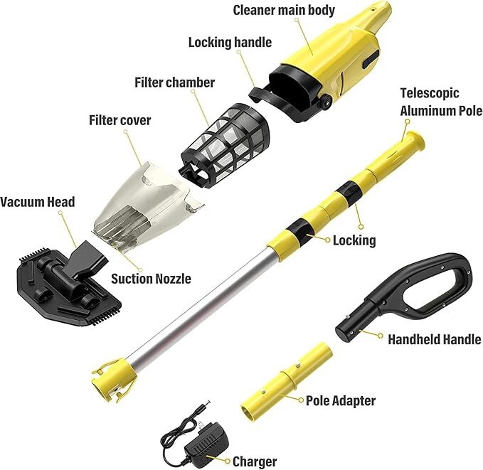 Handheld Pool Vacuum, Efurden Rechargeable Pool Cleaner with 60mins Running Time
