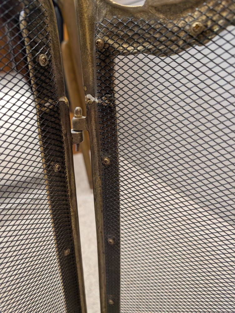 Vtg 3 Panel Fold Brass Shell Rose Fireplace Screen