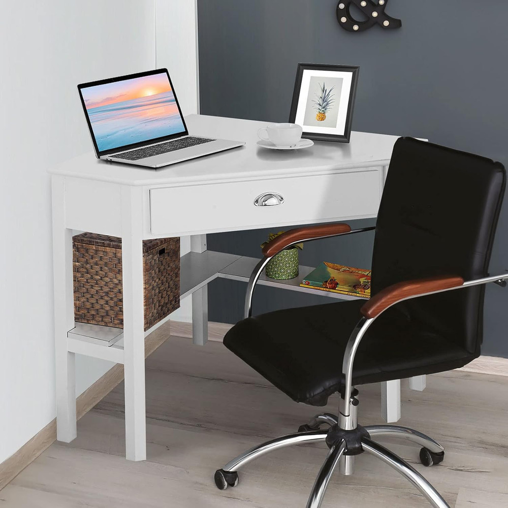 White Corner Desk, Triangle Corner Computer Desk for Small Space, Compact Writin