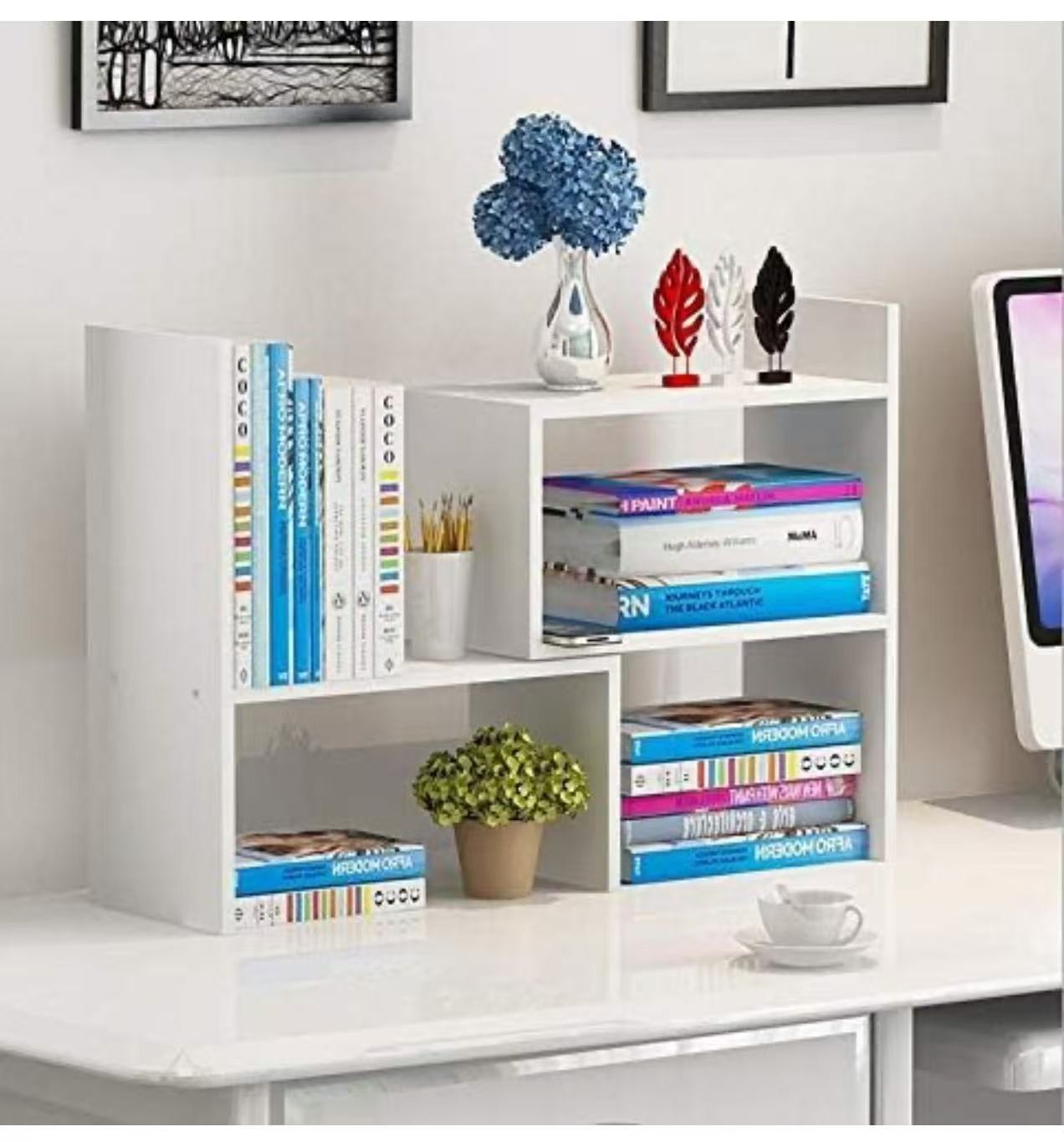 Desk Shelf, Adjustable Desktop Storage Organizer, Wood Display Shelf Rack, Offic