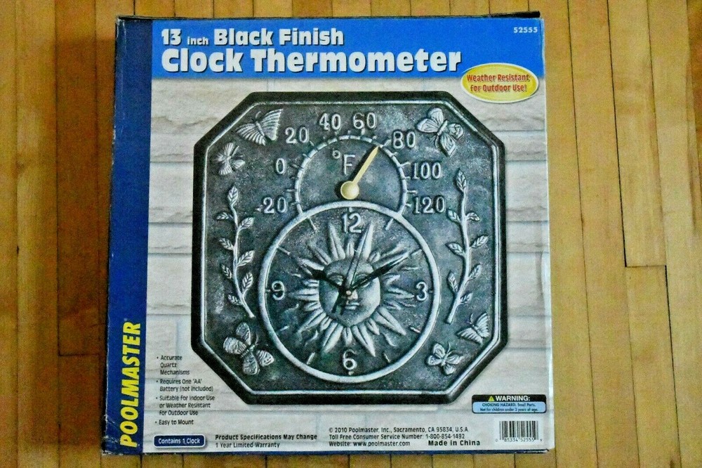 13 Inch Black Finish Clock Thermometer