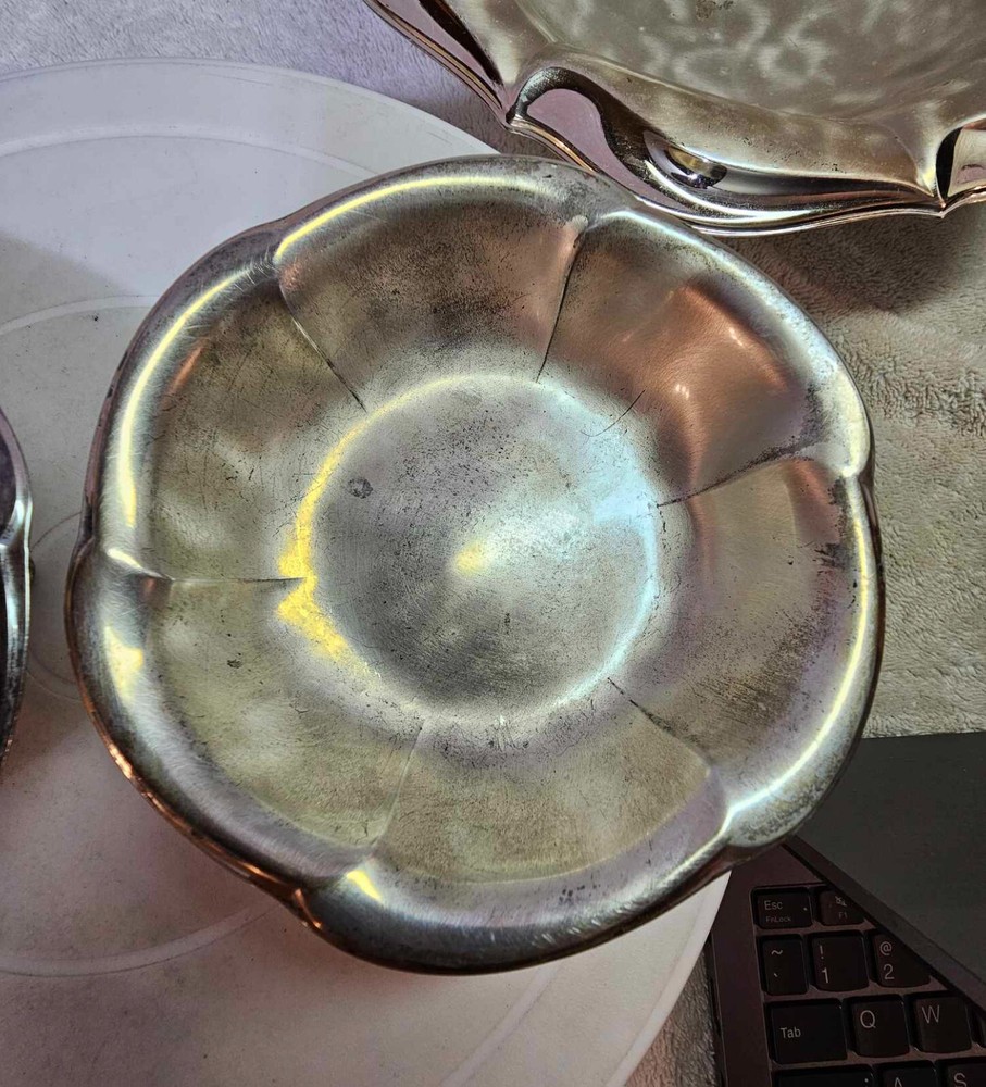 3 -WMF Ikora germany small & large footed flower shaped bowl Tarnish Silverplate