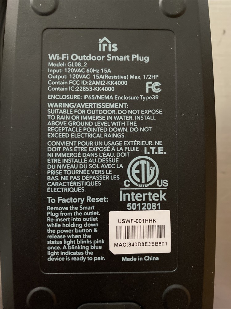 Iris Outdoor WiFi Smart Plug 120-Volt Black Smart Plug B17