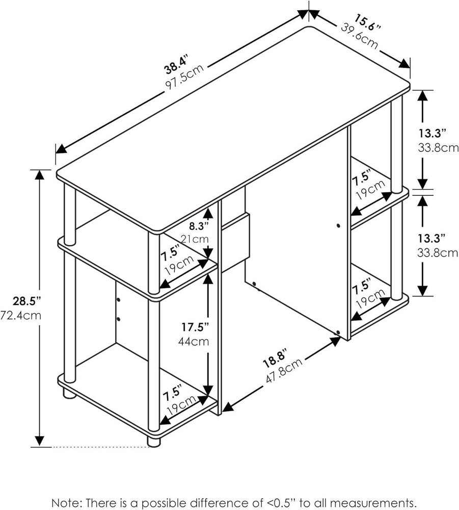 Computer Study Desk Open Storage Shelves Engineered Wood Writing Table Bedroom