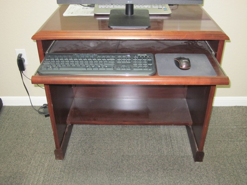 Table, Computer, Slide-Out Keyboard Tray, Cherry Finish