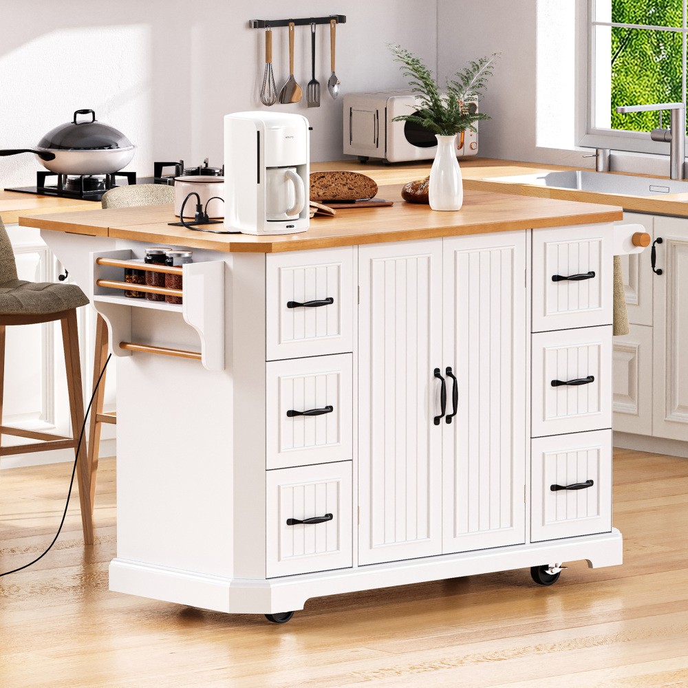 Kitchen Island with Drop Leaf Rolling Kitchen Cart with Internal Storage