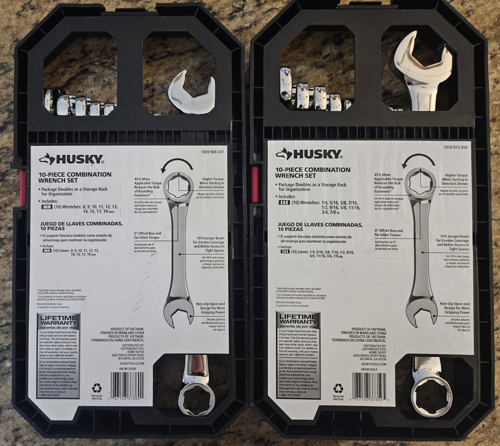 Husky BITE SAE & MM Combo Wrench Sets (2 SETS With 10-Pieces In Each Set, ) NEW