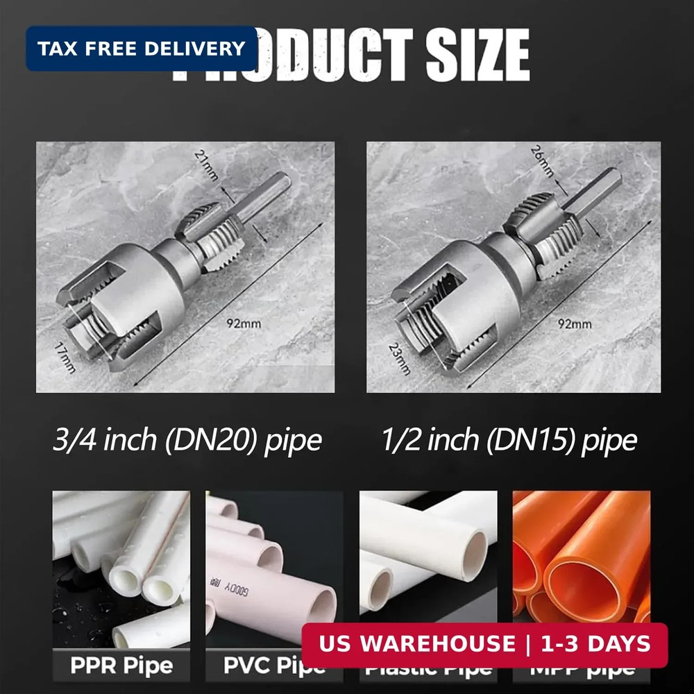 Internal & External Pipe Threading Tool(1/2'' 3/4'' Dies), 2025 New Function Pip