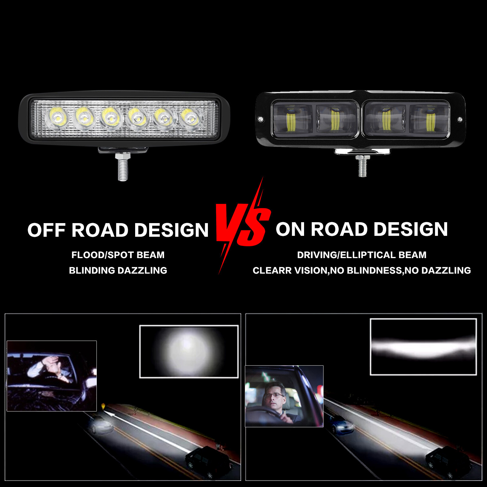 2PCS 6000LM Spot Slim Light LED Driving Fog For Truck Pickup Car SUV UTV ATV