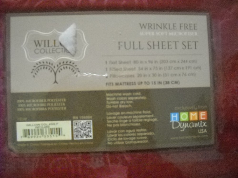 Home Dynamix Willow Collection 4-Piece Bed Sheet Full Brick Red Vines Pattern