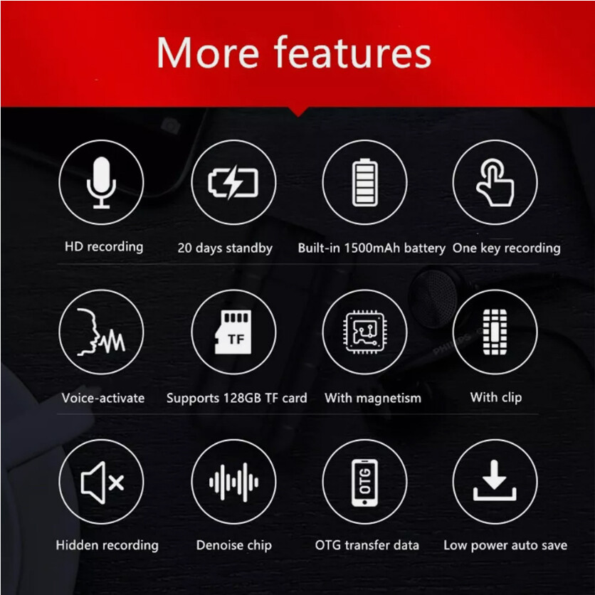 500 Hrs Mini Spy Voice Activated Recorder Digital Audio Magnetic 64GB MP3 Player