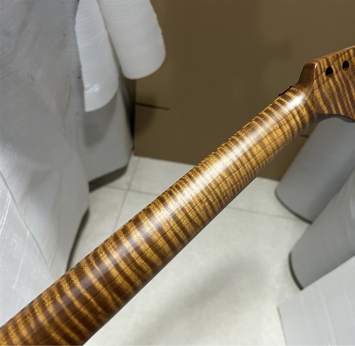 AAAA REVERSE HEAD ROASTED FLAME MAPLE 22 FRET GUITAR NECK LOCKING NUT