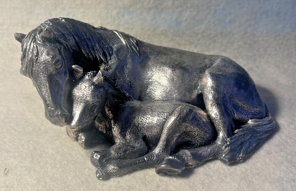 Vintage Sterling Silver 925 Mothers Love Horse & Colt Figure Marked 925 GW