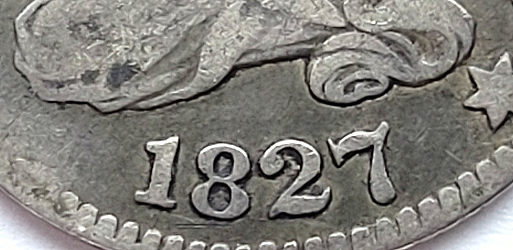 1827 Capped Bust Dime Pointed Top 1 In 10 C. On Reverse